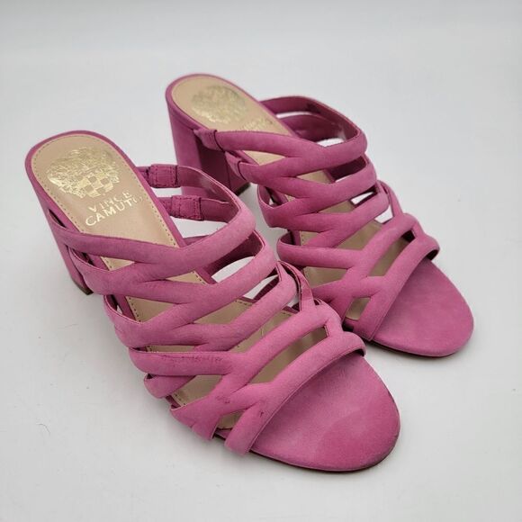 Vince Camuto Pink Suede 3” Heels Strappy Sandals Women’s Size 6 ~Barbie Pink - Picture 1 of 11